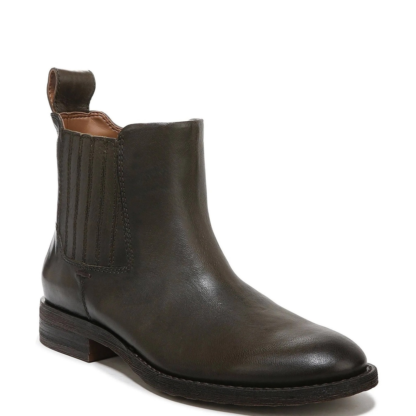 Franco Sarto L-Linc Olive Leather Ankle Boots Side Zip Women's 9m Forestcore